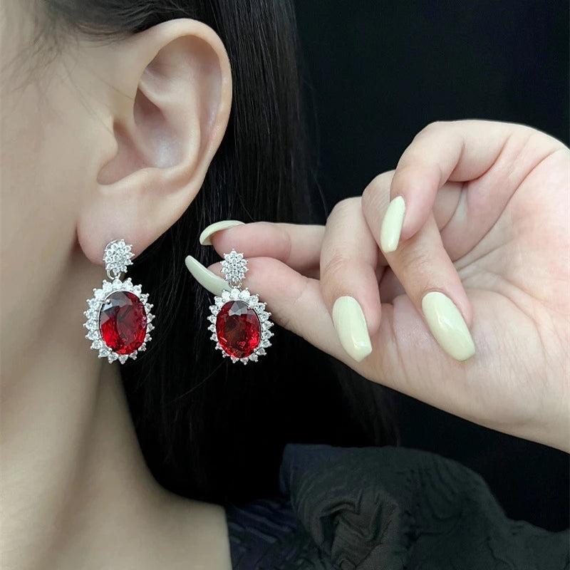Vintage Ruby Gemstone Jewelry Set 925 Silver Banquet Party