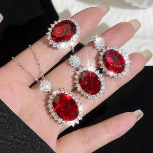 Vintage Ruby Gemstone Jewelry Set 925 Silver Banquet Party