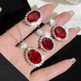 Vintage Ruby Gemstone Jewelry Set 925 Silver Banquet Party