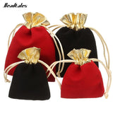 10pcs Red Velvet Drawstring Pouches for Jewelry Christmas