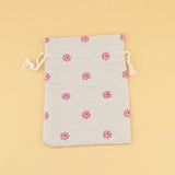 10pcs Pink Flower Burlap Drawstring Bags