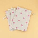 10pcs Pink Flower Burlap Drawstring Bags