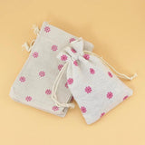 10pcs Pink Flower Burlap Drawstring Bags