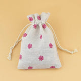 10pcs Pink Flower Burlap Drawstring Bags