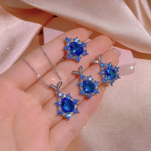 Topaz Gemstone Jewelry Set for Women - Silver Plate Necklace Earring Ring