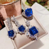 Lab Sapphire 925 Silver Sugar Tower Gemstone Ladies Wedding Jewelry Sets