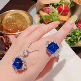 Lab Sapphire 925 Silver Sugar Tower Gemstone Ladies Wedding Jewelry Sets