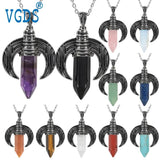 Crystal Quartz Amethyst Ox Horn Column Pendants Charms Healing Necklaces