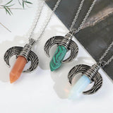 Crystal Quartz Amethyst Ox Horn Column Pendants Charms Healing Necklaces