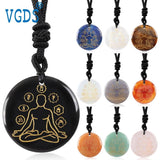 Chakra Stones Pendant Necklaces Set - Natural Agate Crystal Quartz Lapis Lazuli