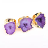 Irregular Geode Stone Ring Purple Crystal Adjustable 1pcs