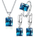 925 Silver Set: Bluish Emerald Gemstone Ring, Necklace & Earrings
