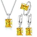 925 Silver Set: Bluish Emerald Gemstone Ring, Necklace & Earrings