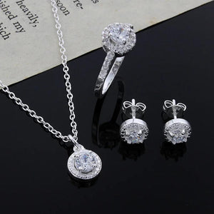 925 Sterling Silver crystal Pendant Necklace Earring Rings Jewelry Set