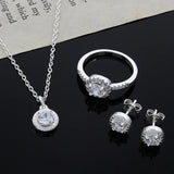 925 Sterling Silver crystal Pendant Necklace Earring Rings Jewelry Set