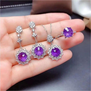 Amethyst Gemstone Wedding Jewelry Set 925 Silver