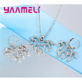 925 Silver Wedding Jewelry Set Clear CZ Crystal Horse Necklace Earrings