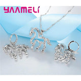 925 Silver Wedding Jewelry Set Clear CZ Crystal Horse Necklace Earrings