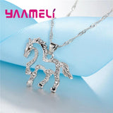 925 Silver Wedding Jewelry Set Clear CZ Crystal Horse Necklace Earrings