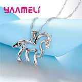 925 Silver Wedding Jewelry Set Clear CZ Crystal Horse Necklace Earrings