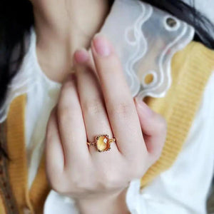 Silver Inlaid Yellow Gemstone Ladies Ring Set