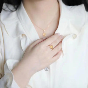 Silver Inlaid Yellow Gemstone Ladies Ring Set