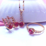 14K Rose Gold Ruby Jewelry Set: Earrings, Necklace, Ring