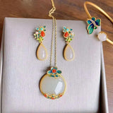 Chinese Hetian Jade Drop Earrings Retro National Silver Jewelry