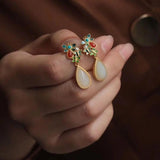 Chinese Hetian Jade Drop Earrings Retro National Silver Jewelry