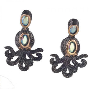 Retro Gemstone Squid Octopus Drop Earrings Ring Set for Women