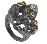 Retro Gemstone Squid Octopus Drop Earrings Ring Set for Women