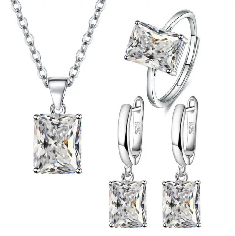 925 Silver Created Moissanite Ruby Jewelry Set