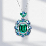 Lab Emerald Jewelry Set S925 Silver Pendant Necklace Ring Earring Gorgeous Weddi
