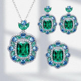 Lab Emerald Jewelry Set S925 Silver Pendant Necklace Ring Earring Gorgeous Weddi