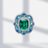 Lab Emerald Jewelry Set S925 Silver Pendant Necklace Ring Earring Gorgeous Weddi