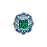 Lab Emerald Jewelry Set S925 Silver Pendant Necklace Ring Earring Gorgeous Weddi