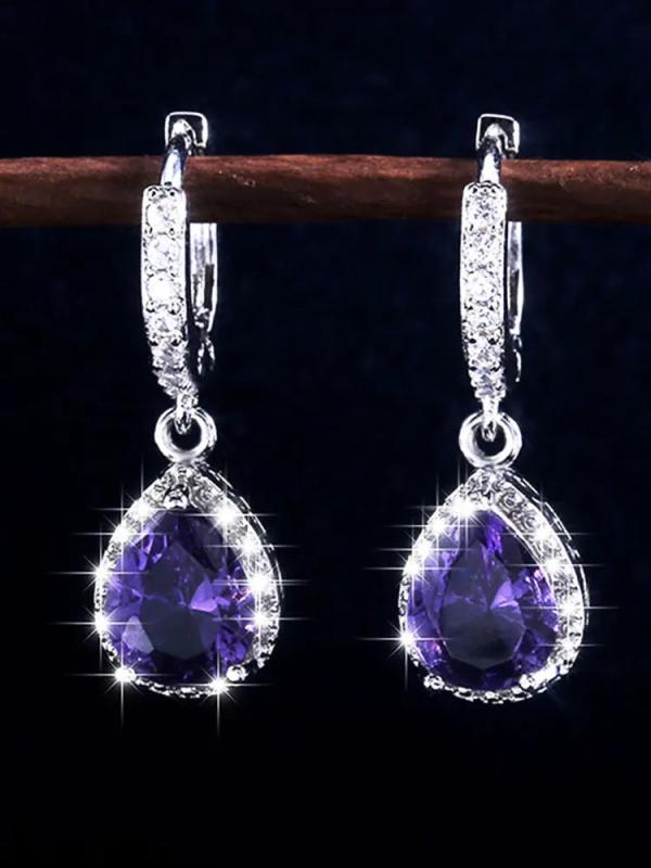 HUAMI Purple Gem Drop Earrings for Women Wedding Gift Zircon Earring