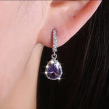 HUAMI Purple Gem Drop Earrings for Women Wedding Gift Zircon Earring