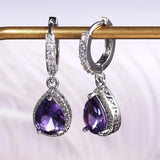 HUAMI Purple Gem Drop Earrings for Women Wedding Gift Zircon Earring