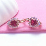 Red Gem Heart Shaped Rose Earrings for Women