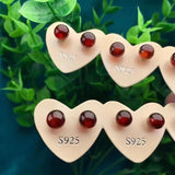 Natural Garnet Bead Stud Earrings 925 Silver Healing Gems Party Jewelry