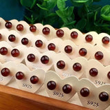 Natural Garnet Bead Stud Earrings 925 Silver Healing Gems Party Jewelry