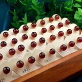 Natural Garnet Bead Stud Earrings 925 Silver Healing Gems Party Jewelry
