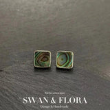 Natural SHELL 925 Sterling Silver Stud Earrings Red Stone