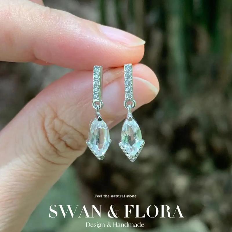 Clear Quartz 925 Silver Stud Earrings Jewelry Gift