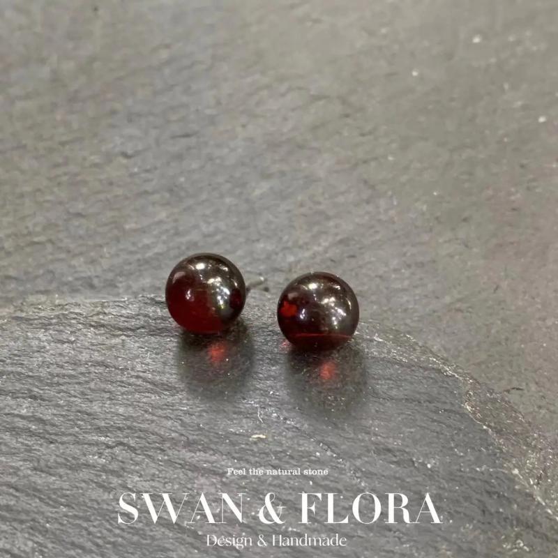 Natural Amber 925 Sterling Silver Stud Earrings for Women Jewelry