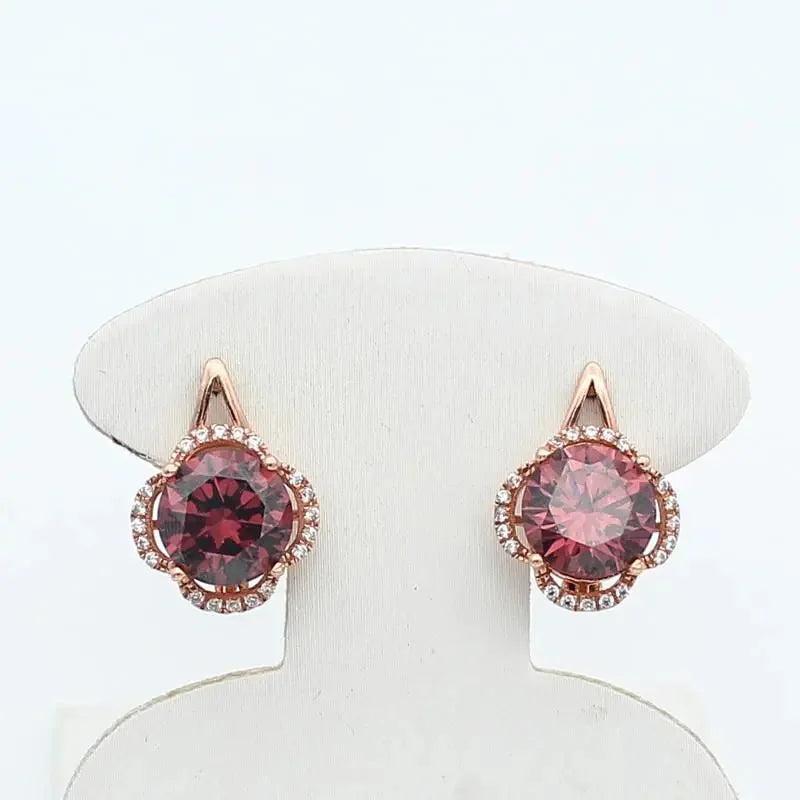 Purple Gem Flower Earrings 14K Rose Stud Jewelry