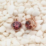Purple Gem Flower Earrings 14K Rose Stud Jewelry