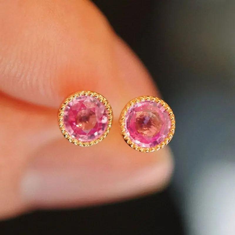 Gem Pink Stud Earrings for Women Classic Party Jewelry