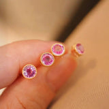 Gem Pink Stud Earrings for Women Classic Party Jewelry